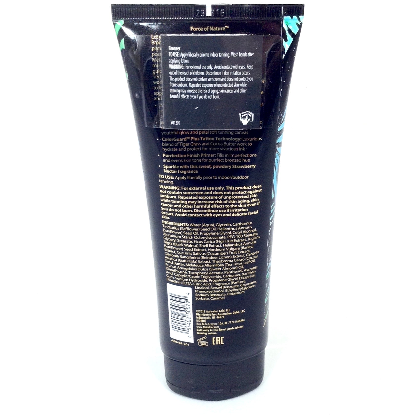Australian Gold Force of Nature immediate bronzer tanning lotion with tattoo protection